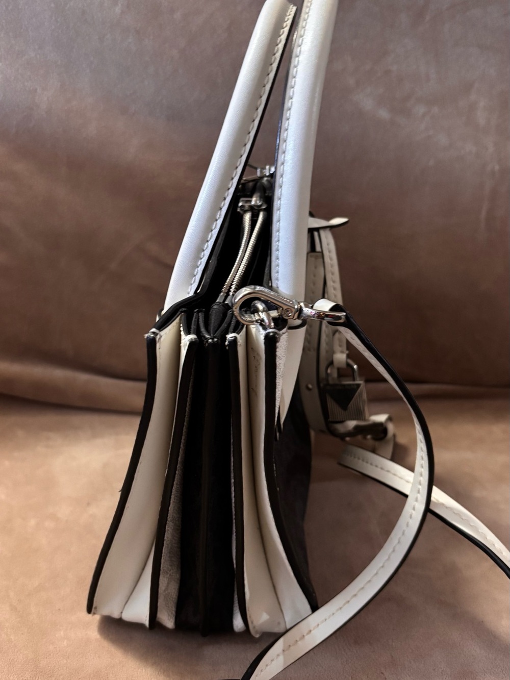 Michael Kors Black and White Mini Satchel with Crossbody Strap - Picture 4 of 10